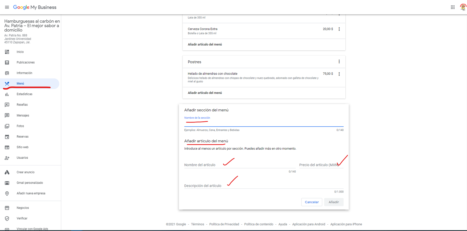 Crear los menús para tu restaurante
