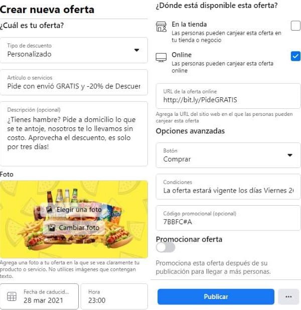 Crear nueva oferta para tu restaurante