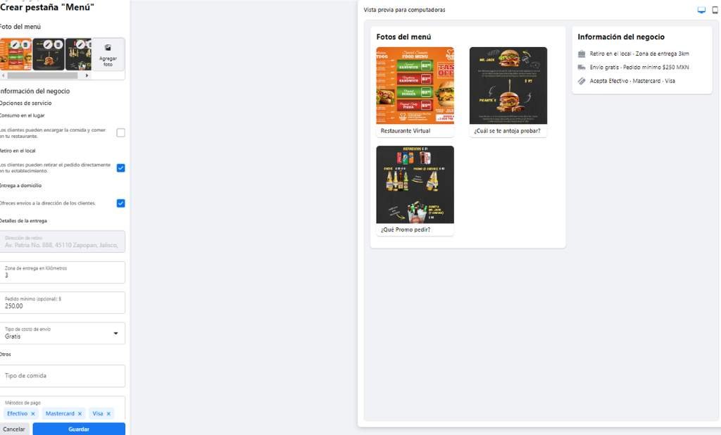 Crear pestaña menú