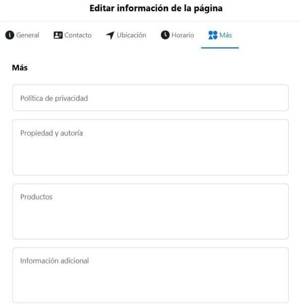 Editar más en información de la página
