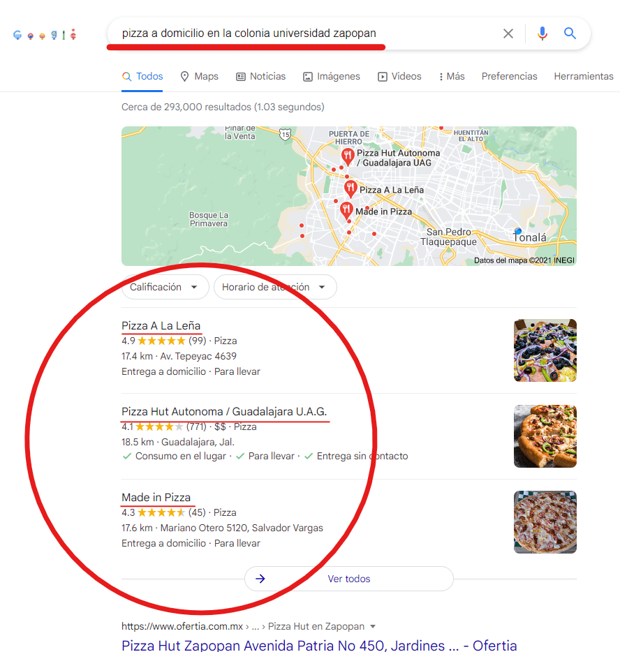 Resultados de búsquedas locales