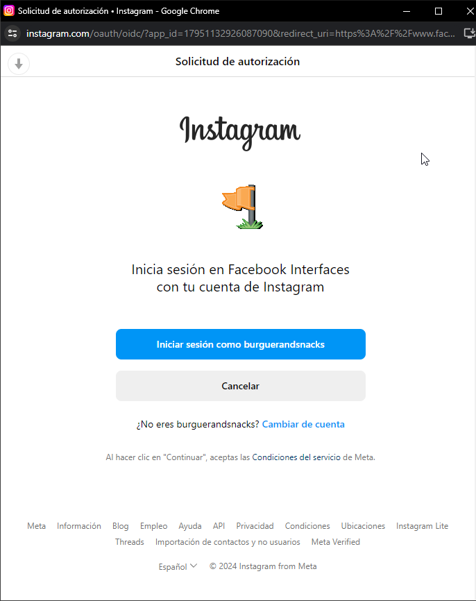 Solicitud de autorización de Instagram