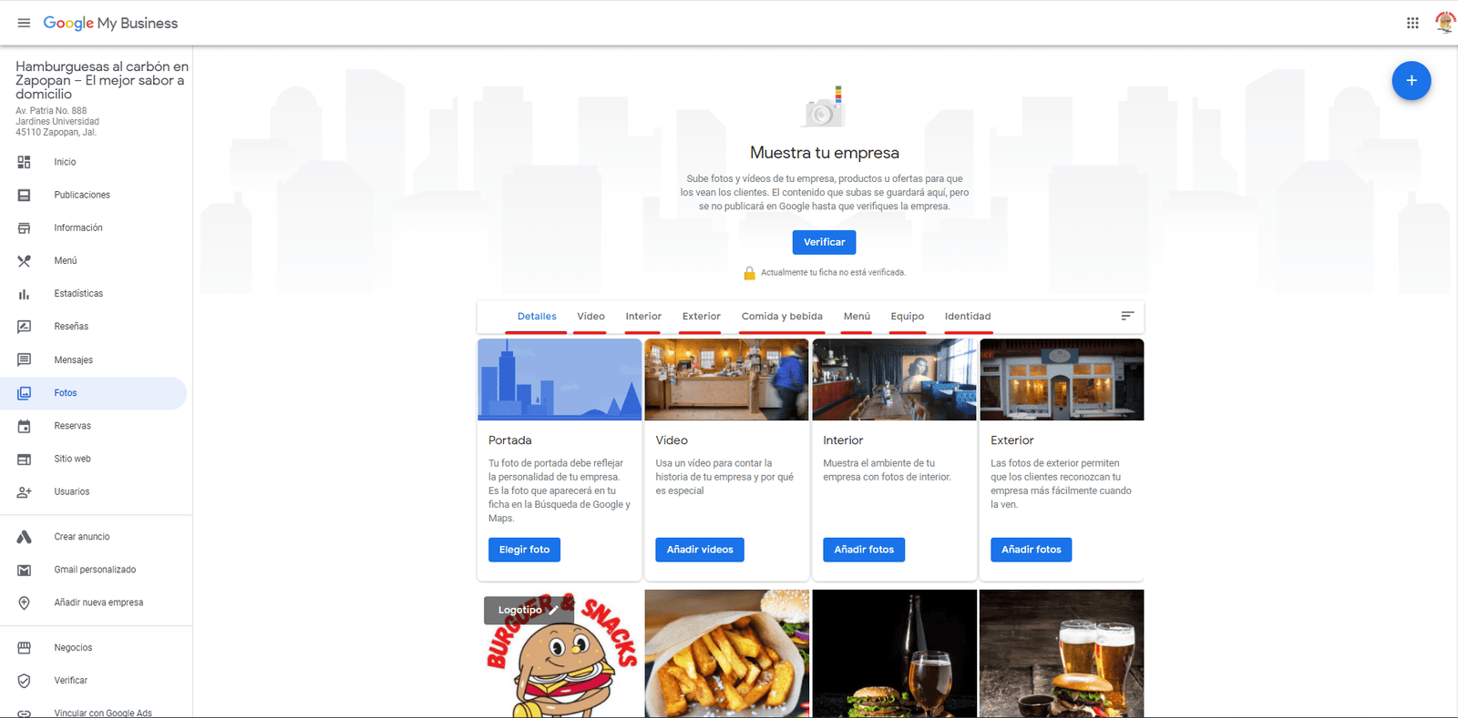 Sube las fotografías de tu restaurante